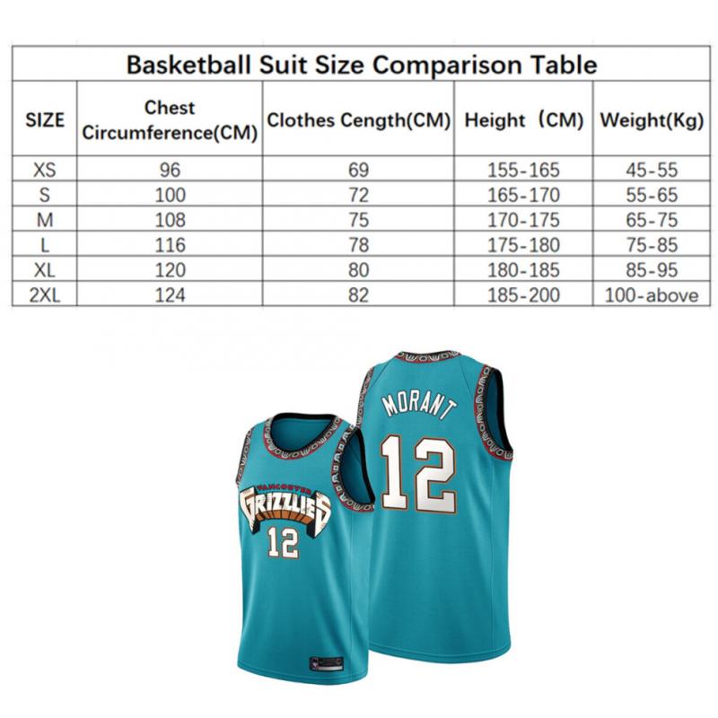 Grizzlies Ja Morant 12 Basketball Jersey NBA Basketball Sport Jersey Child Aldult Sport Uniform