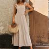 Summer Women Backless Solid Color Suspender Long Dress