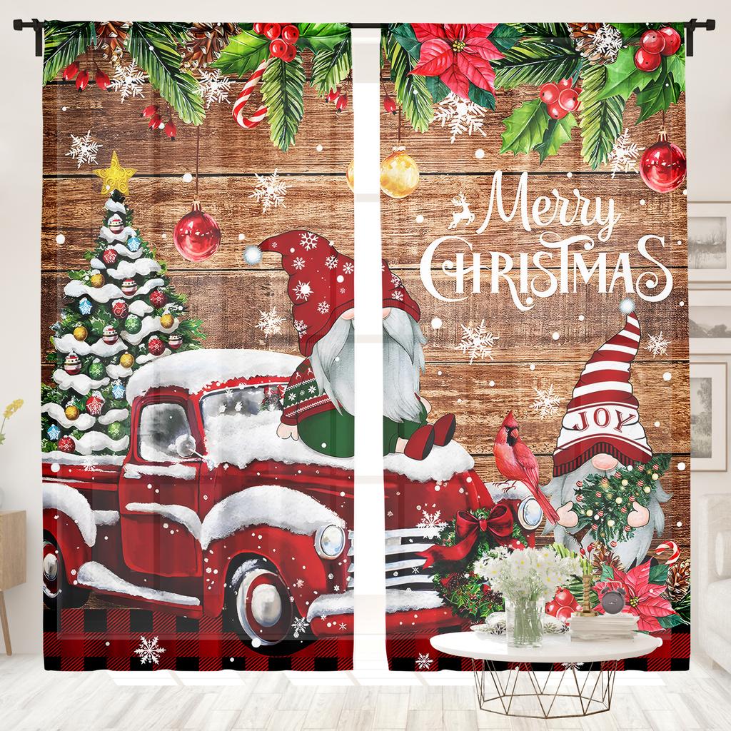 2 Pieces, Christmas Gnome Snowflake Truck Curtains -30% Blackout - Suitable for Living Room, Bedroom, Kitchen, Home Decoration