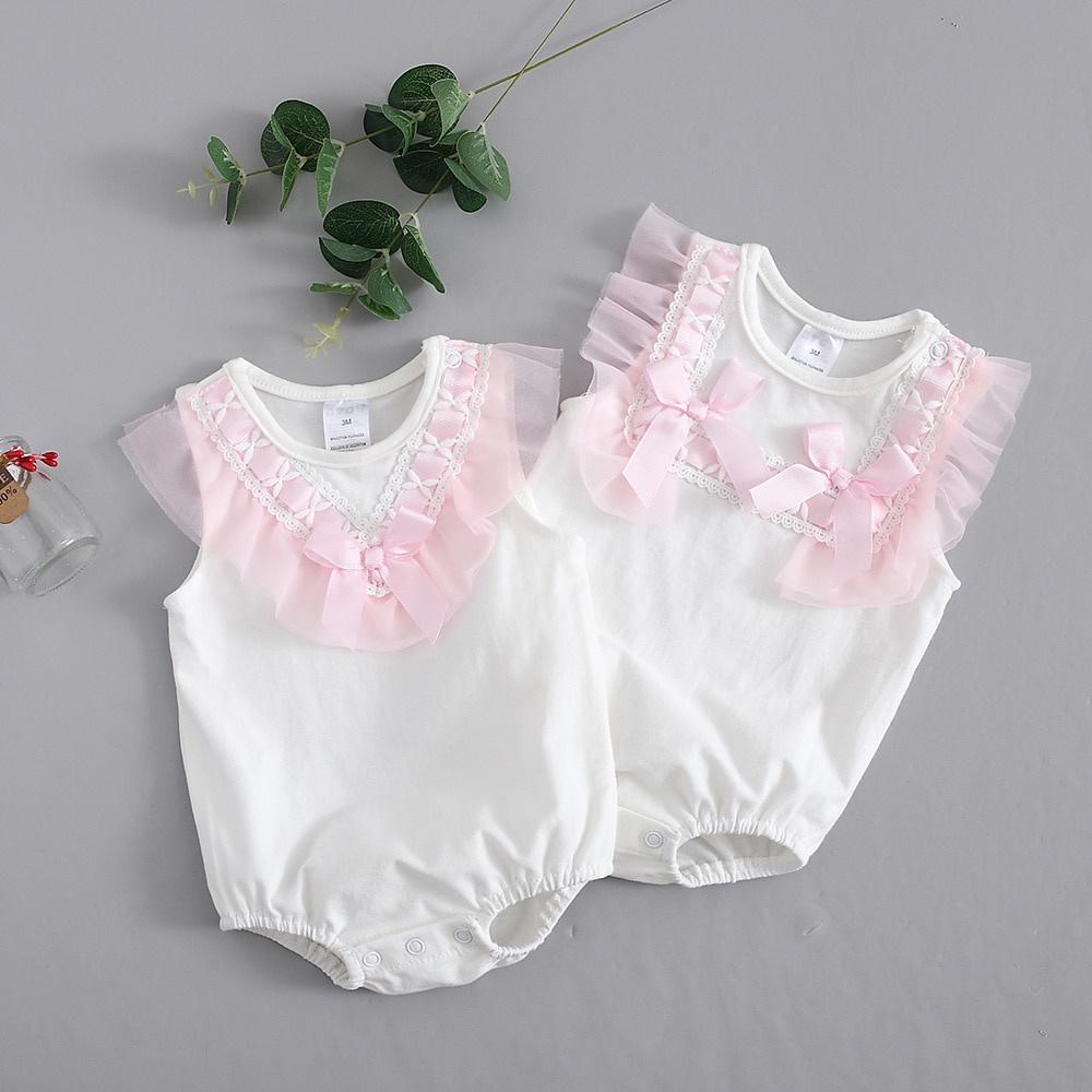 Zomer Kant Strik Pasgeboren Baby Meisjes Bodysuits Wit Mouwloos Katoen Jumpsuit Onesie Kleding