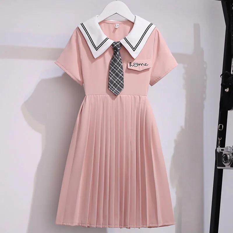 Girls' College Style Summer Pleated Princess Dress