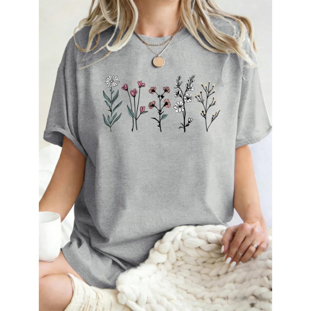 All Kinds Of Beautiful Flowers Printed T-Shirt Women Cotton Loose T Shirts Summer Clothing Comfortable Y2K Streetwear