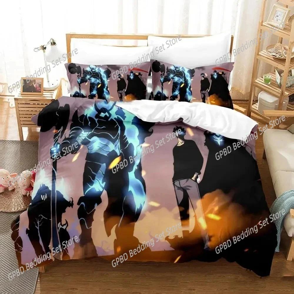 Ensemble de literie Anime Solo Leveling imprimé en 3D Chambre à coucher Couvre-lit doux moderne Housse de couette douce confortable Housse de couette confortable et taie d'oreiller