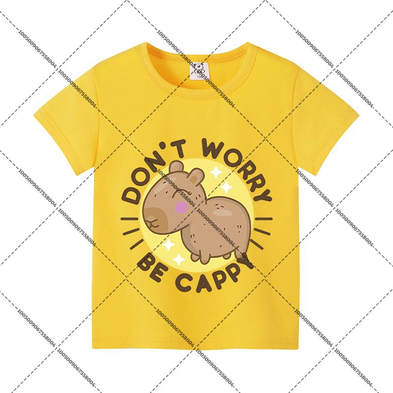 Capybara Summer Colorful T-shirts Child Polyester Short Sleeves Boy Cartoon Shirt Fashion Tops Girl Casuals Clothes Shirts Gift