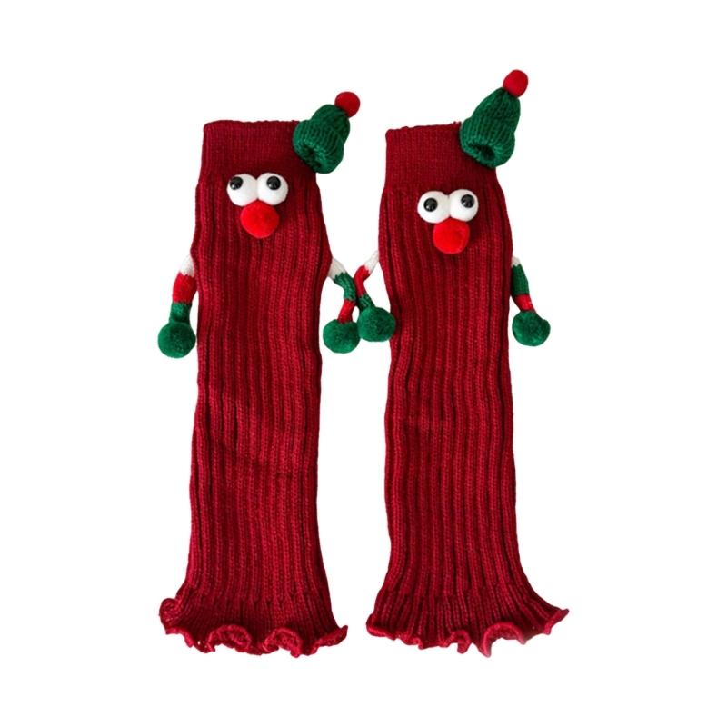 Christmas Funny 3D Santa Hat Magnetic Hand Holding Leg Warmers Socks Novelty Boot Covers Cuffs Holiday Gift for Women