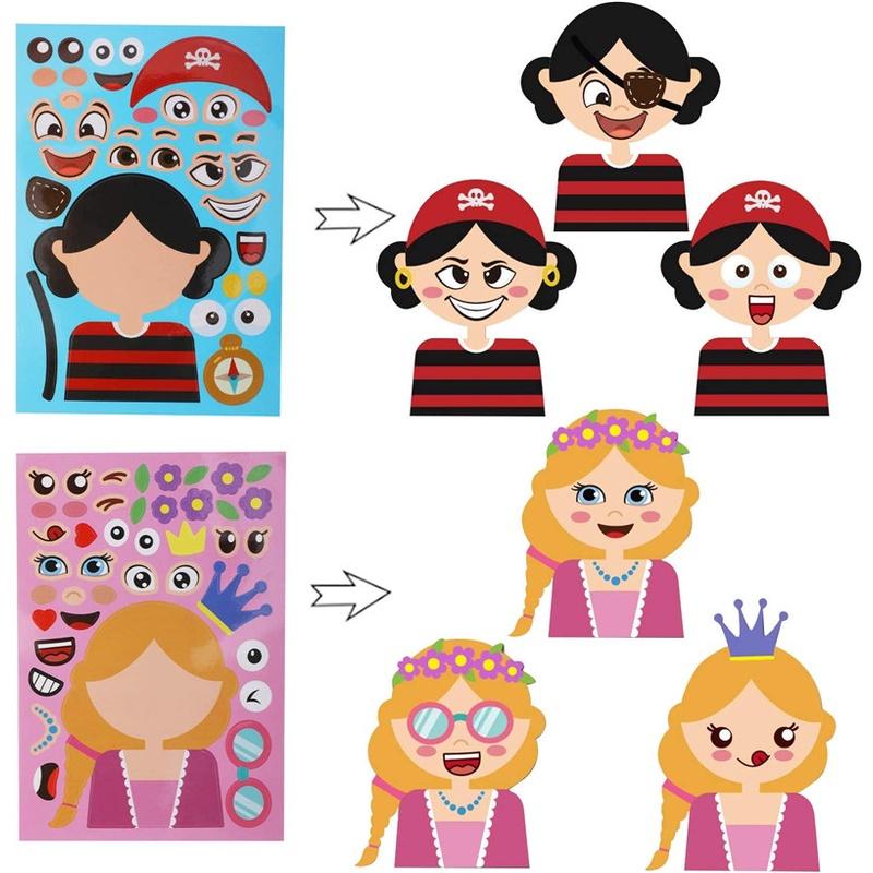 8 Sheets Puzzle Games Kids Stickers DIY Funny Make A Face Dinosaur Animal Monsters Cartoon Sticker Educational Toys