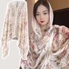 Breathable Thin Large Shawl Frog Button Sunscreen Headscarf Women Floral Scarf Neck Decoration