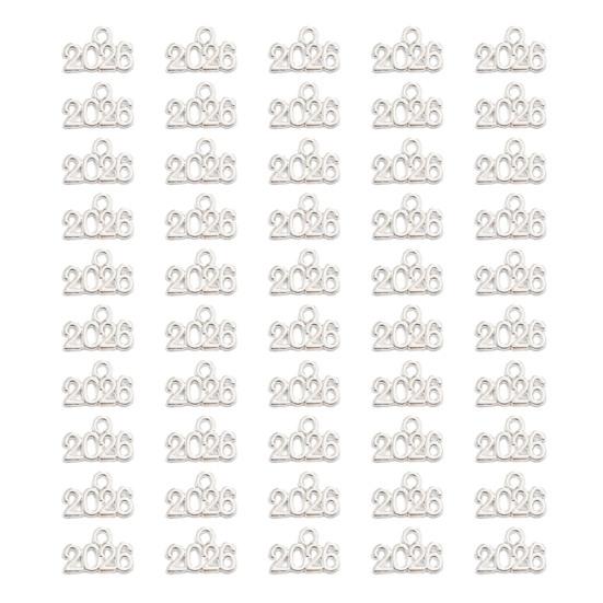 50Pcs 2026 Alloy Charm Vintage Number Decoration Charm Accessories DIY Keychain Jewelry Earring Bracelet Necklace Pendant