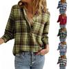 Women's Long Sleeve Plaid Shirt, Button Down Casual Top, Multi-Color Checkered Shirt