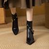 High Quality Women Ankle Shoes Belt Buckle Rivet Decoration Mature Zapatos Para Mujere Pointed Toe Thin Heels Solid Color Botas