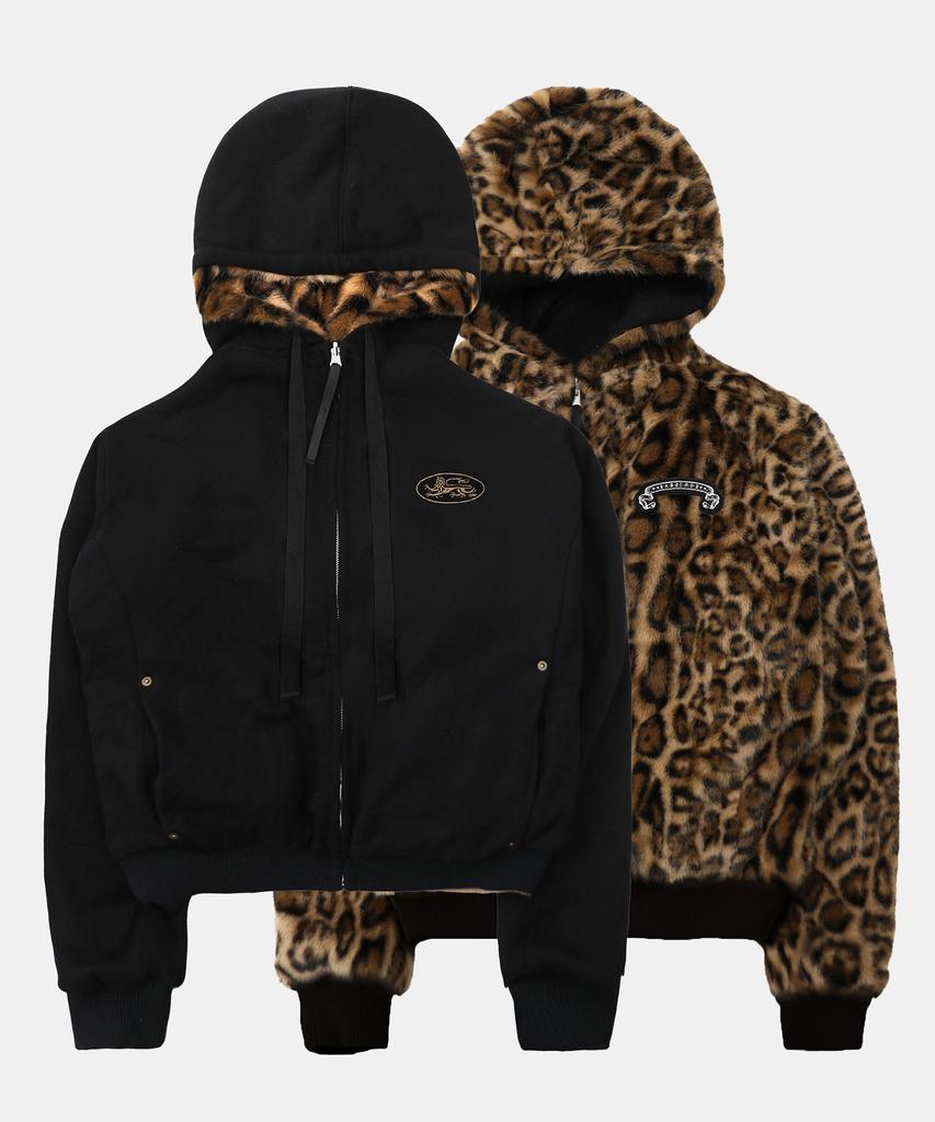 Badblood Mystic 11 Reversible Fur Hooded Jacket - Black/Brown Leopard