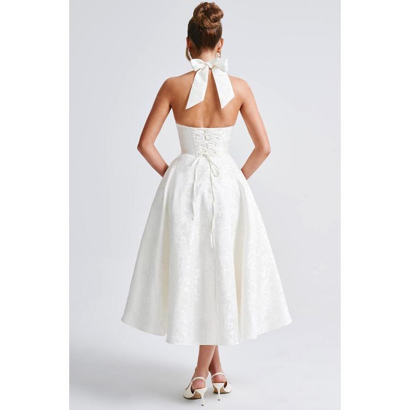 Robe de soirée longue élégante et sexy à col bénitier en V, taille haute, coupe évasée