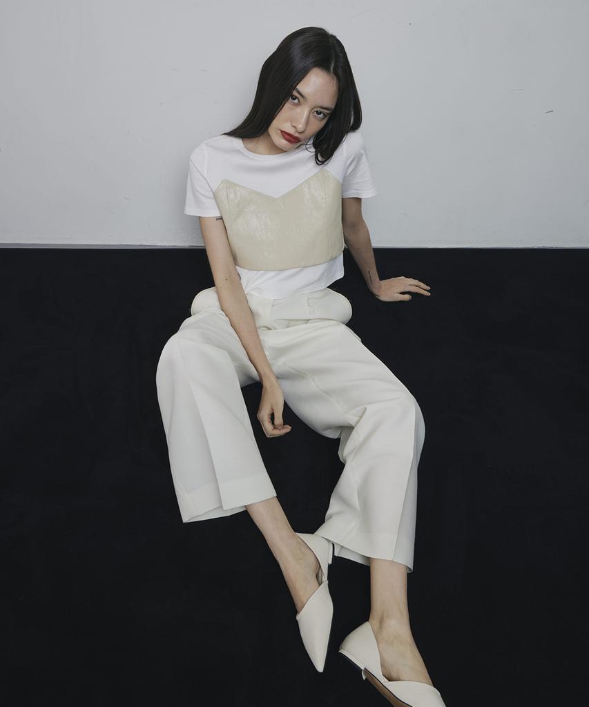 OEUVA Off-White Peach Detail Silk Wool Pants