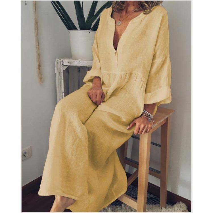 QICED Autumn Loose Large Size Fat Mm Casual Printed Long-sleeved Dress Female
