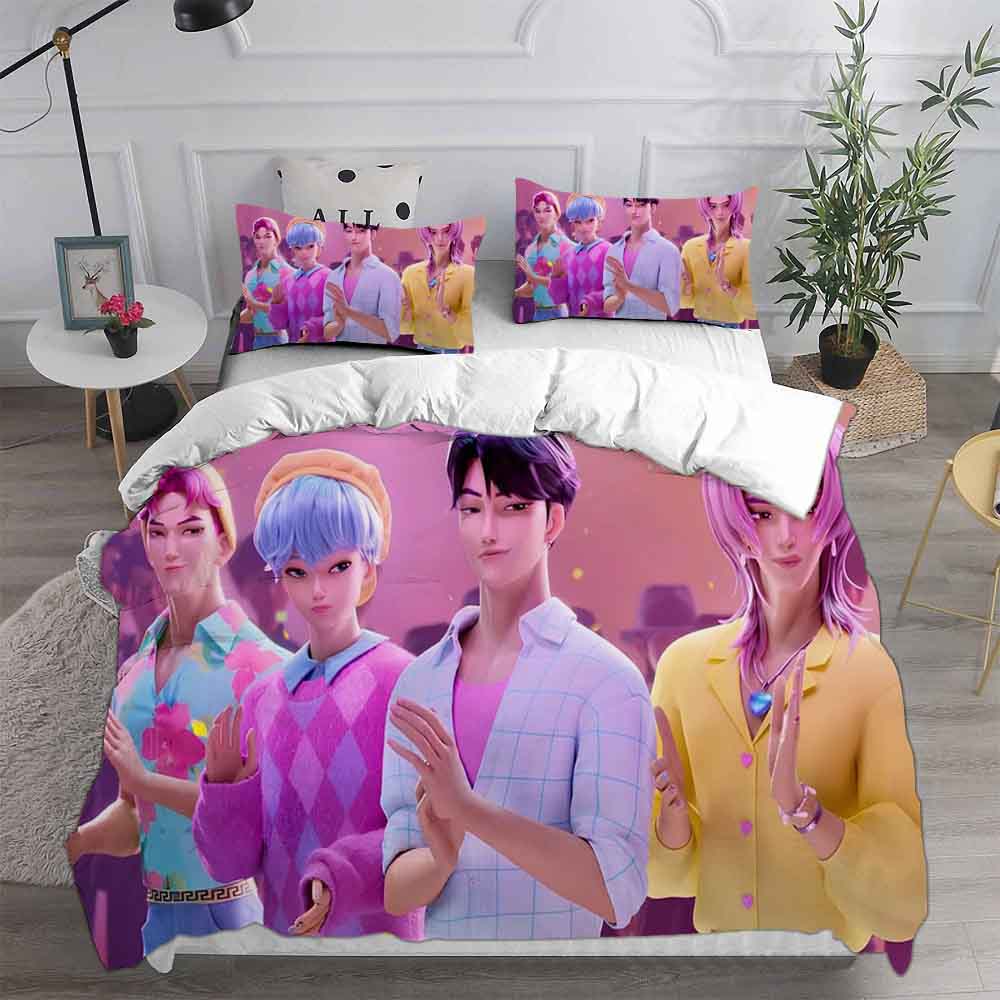 סטים לכריות מיטה KPop ציידי שדים כיסוי שמיכה כיסוי כרית 2-3 חלקים לילדים ומבוגרים שמיכה שמיכת טלאים מיטה
