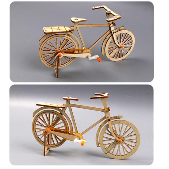 1 Set Wooden Bike Model Educational DIY Hand Assembly Mini Bicycle Toy Home Office Desktop Decoration Ornament Toddlers Boys Girls Gift