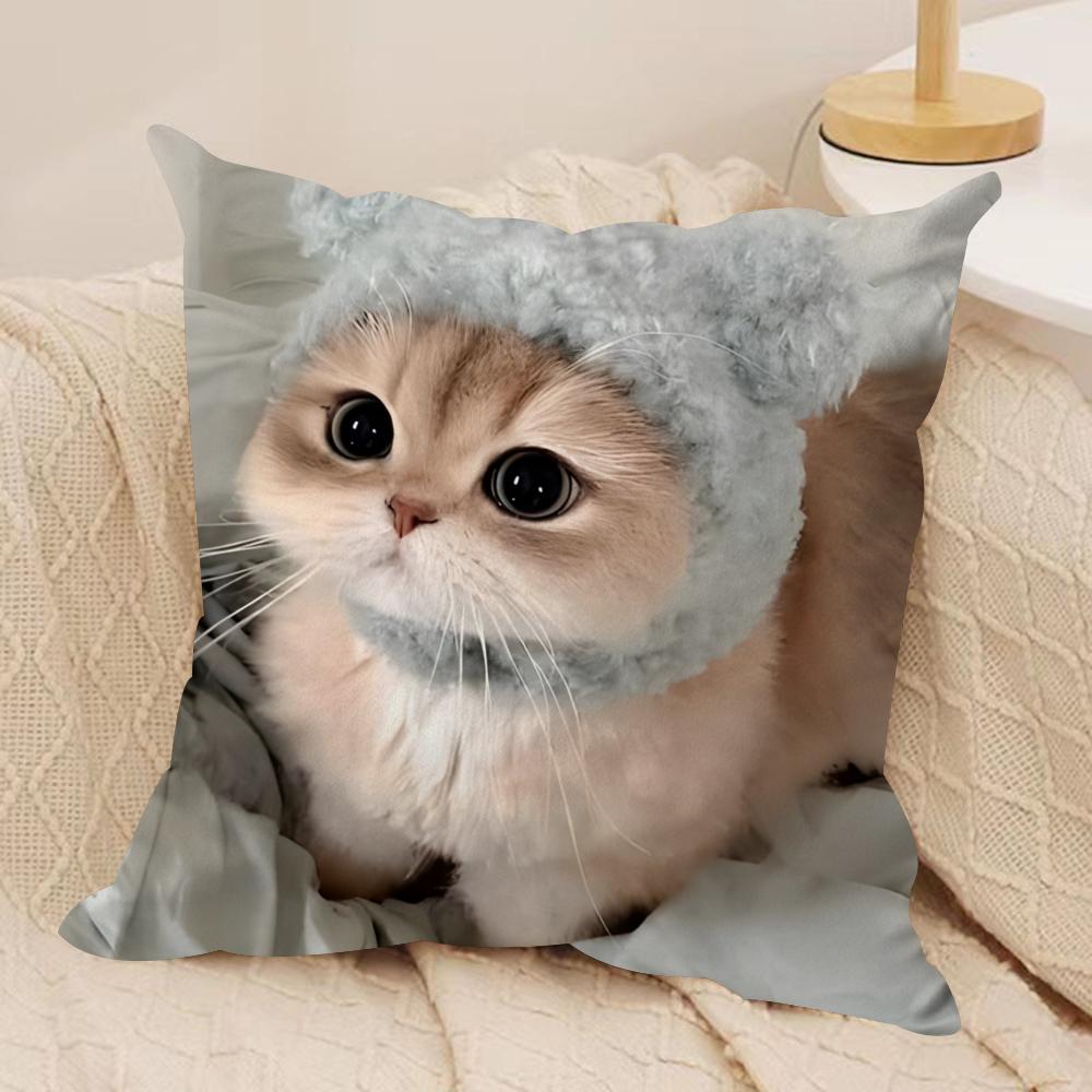 cute cat kawaii Cushion Cover Short plush Doublesided Print Square Throw Pillow Covers Sofa Home Cushion Decor
