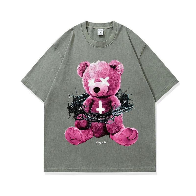 Dark Bear Short Sleeve T-Shirt Washed Retro Cotton Pod Digital Direct Injection Printing T-Shirt Men