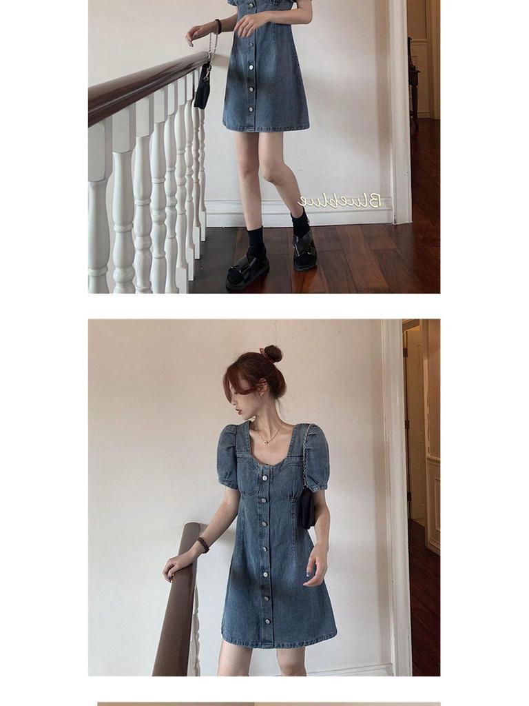 Sommer 2025 Damen Spitzen-Denim-Kurzkleid - Altersreduzierendes Design, Schlankmachende Bauchkontrolle, Schlanker Stil