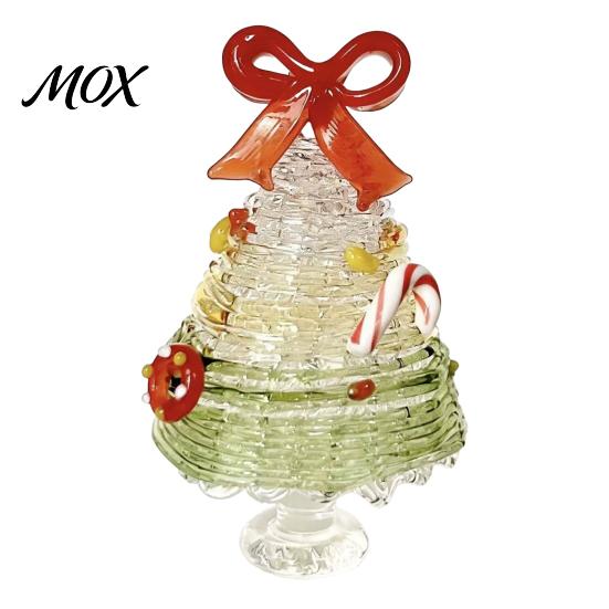 Glass Christmas Tree Decoration Glazed Figurine, Colorful Miniature Xmas Decor, Handcrafted Table Centerpiece for Home Office Holiday Unique