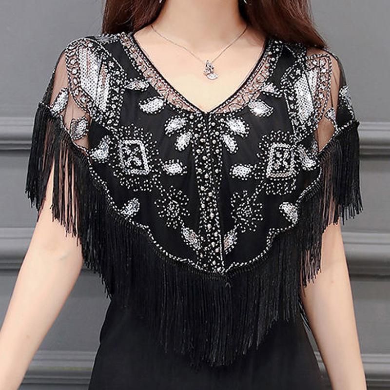 1920S Retro Sequined Beaded Flowing Shawl Women's Dress Wedding Dress With Banquet Stage Party