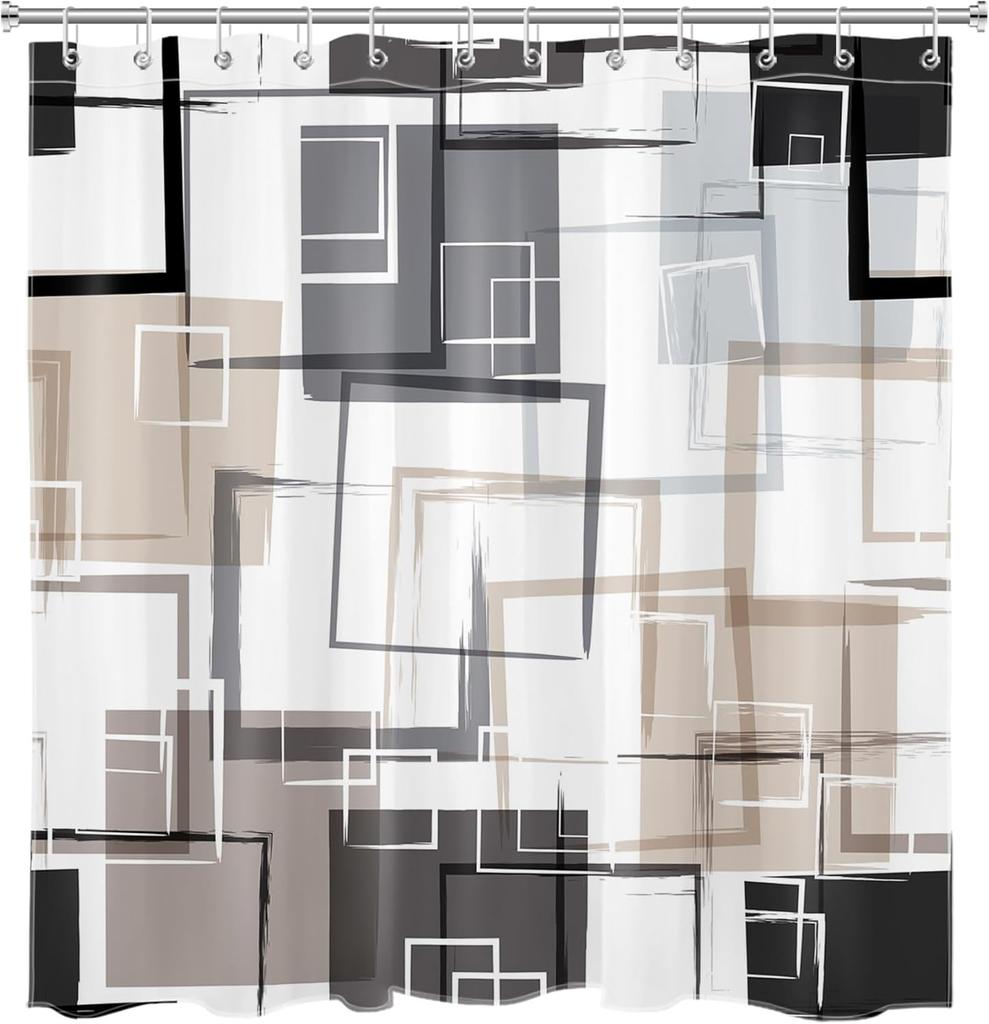 Moderner Geometrischer Duschvorhang Braun Schwarz Und Weiß Abstrakter Geometrischer Duschvorhang Für Badezimmer Modern Minimalistisches Bad