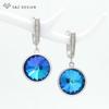 Korean Luxury Elegant Colorful Round Crystal Drop Earrings Rose Gold Color For Women Wedding Fashion Jewelry