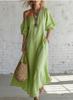 Women Elegant Off Shoulder Lantern Sleeve Loose Solid Color Vacation Long Dress