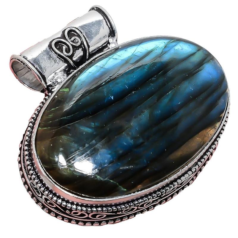 Labradorite Gemstone Handmade 925 Sterling Silver Jewelry Pendant 2.17" AH-846