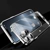 Capa de telefone de armação de metal de luxo para iPhone 14 13 12 Pro Max, capa de vidro com lente completa, capa traseira transparente