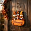 Thanksgiving Holiday Decoration Autumn Pumpkin Gnome Welcome Sign for Front Door, Rustic Wood Hanging Durable Solid Plaque Ornament with Hemp