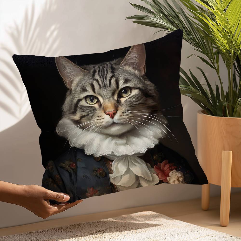 Renaissance Royal Cat Funny Pillow Case Plush Fabric Soft Pillowcase Double Sided Print Cushion Cover Household Gifts