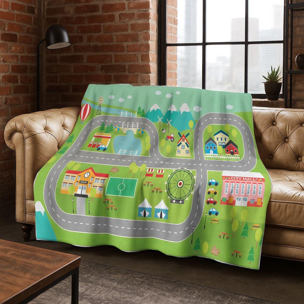 Child Urban City Road Traffic Learning Game Flannel Blanket,Cozy Soft Throw Blanket for Home Bedroom Bed Sofa Cover Gift Kids