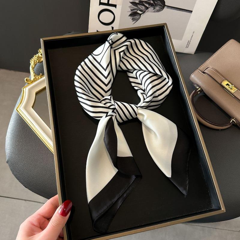 New Striped Silk Scarf Simulation Silk Small Square Scarf Simple Fashion Professional Scarf Silk Scarf Square Scarf High-end Matching