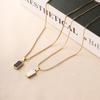 Double Sided Black White Rectangular Pendant Necklace Women Stainless Steel Gold Color Minimalist Box Chain Exquisite Zircon
