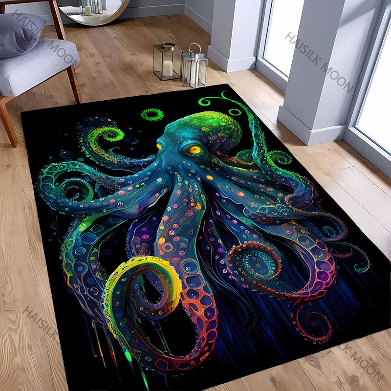3D HD Octopus Geprint Tapijt Computerkamer Speelkamer Antislip Decoratieve Mat Woonkamer Slaapkamer Kantoor Groot Oppervlak Kleed Geweldig Cadeau