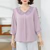 Dameslavendel Pailletten Kantkraag Driekwartmouw Blouse