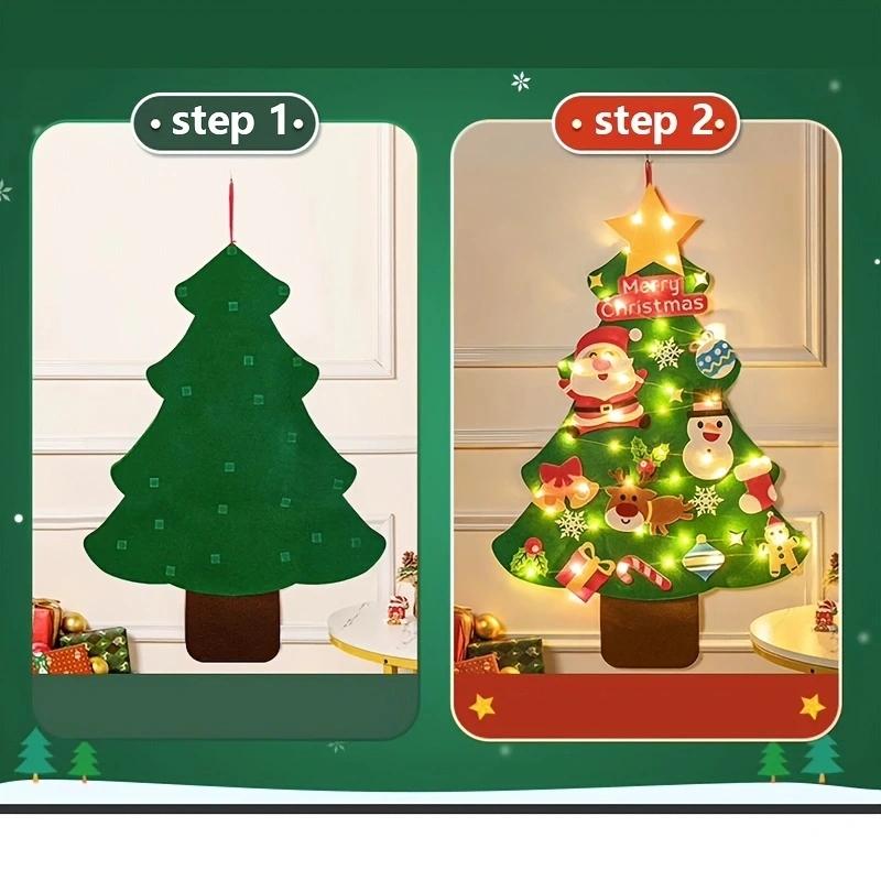 Weihnachtsbaum aus Filz mit Lichterkette, Weihnachtsbaum, Wanddekoration, DIY-Bastelsets für Kinder, Geschenke für die Navidad-Party