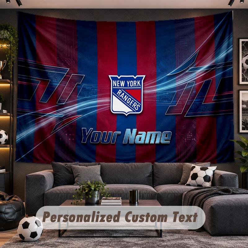 Wall Hanging Tapestry Custom NameNew York Rangers Pattern Personalized Printed Fabric Wall Decor
