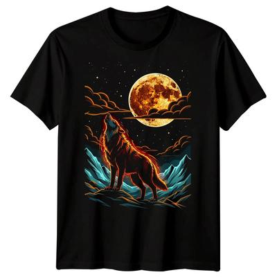 Wolf Huilende Maan Dieren Heren T-shirt Wildlife Grafisch T-shirt