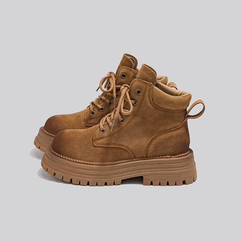 Thick-soled Leather Martin Boots for Women's Autumn and Winter New Heightening Matte Casual Versatile and Comfortable