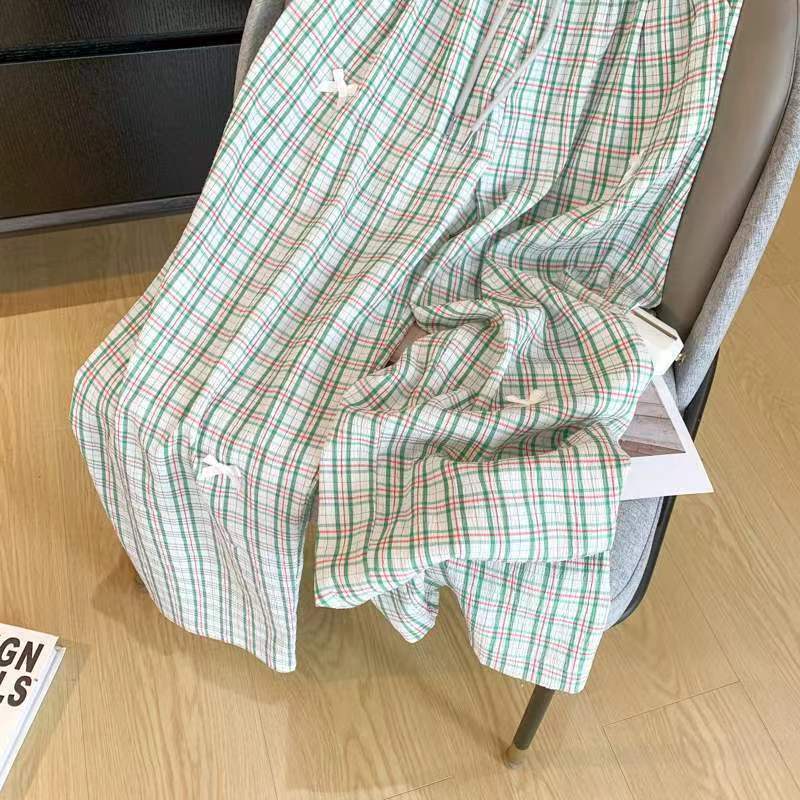 Women's Patchwork Color Contrast Plaid Loose Mopping Casual Fashion Wide Leg Pants