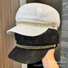 Womens Lace Mesh Octagonal Hat With Chain Or Pearl Trim Breathable Cap Face Slimming Stylish Artist
