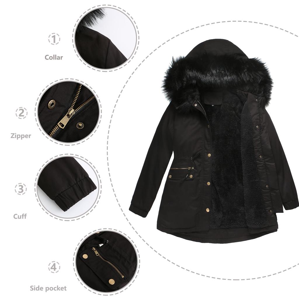 2026 New Winter Women's Long Padded Jacket Hooded Women's Velvet Thicken Cotton Coat Women's Fur Collar Hooded Warm Jacket