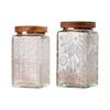 Square Embossed Glass Jar for Snacks & Dried Fruit, Retro Kitchen Storage Container