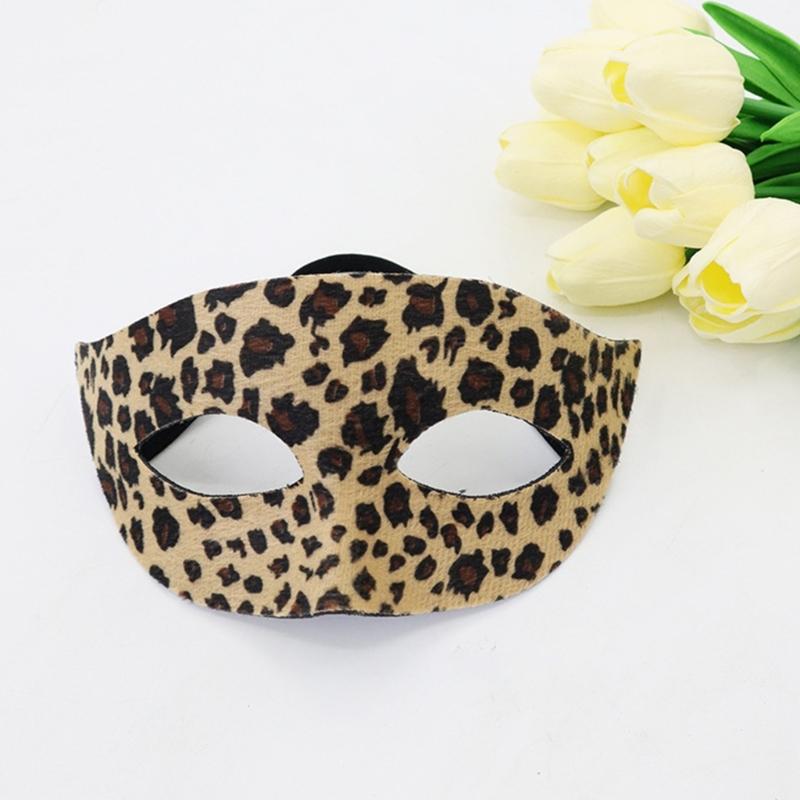 Leopard Print Half Face Mask For Halloween Party Costume Accessory Lightweight Plastic Design With Ergonomic Fit