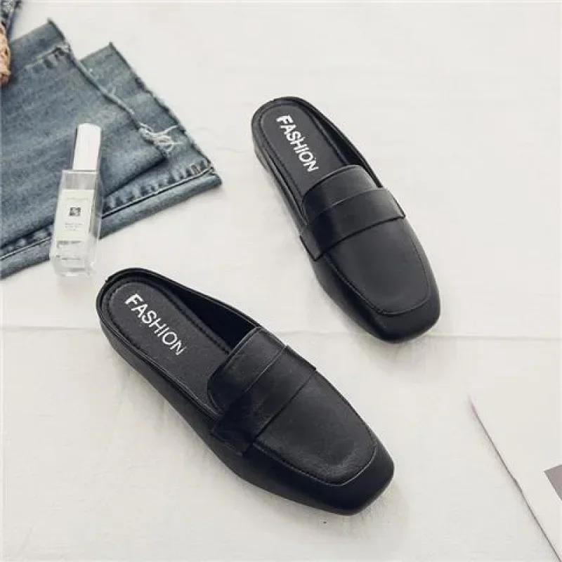 newBaotou Half Slippers Women 2026 New Fashion Flat Soft Leather Slip-on Lazy Soft Sole Flat Shoes Zapatos Mujer Women Shoes