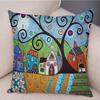 Retro Rural Color Cities Cushion Cover For Sofa Home Car Decor Colorful Cartoon House Pillow Case Tree Short Plush Pillowcase