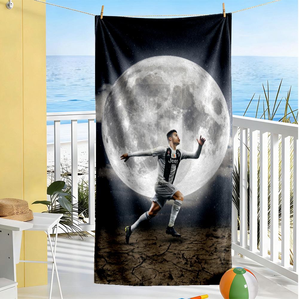 Full Moon Soccer Player Beach Towel Soft Durable Quick-Dry Comfortable Lightweight Perfect for Traveling Yoga Camping and Swimming