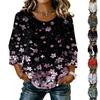 Women's Casual Floral Print Round Neck Three Quarter Sleeve Cotton Linen Top Lightweight Breathable Blouse for Daily Wear